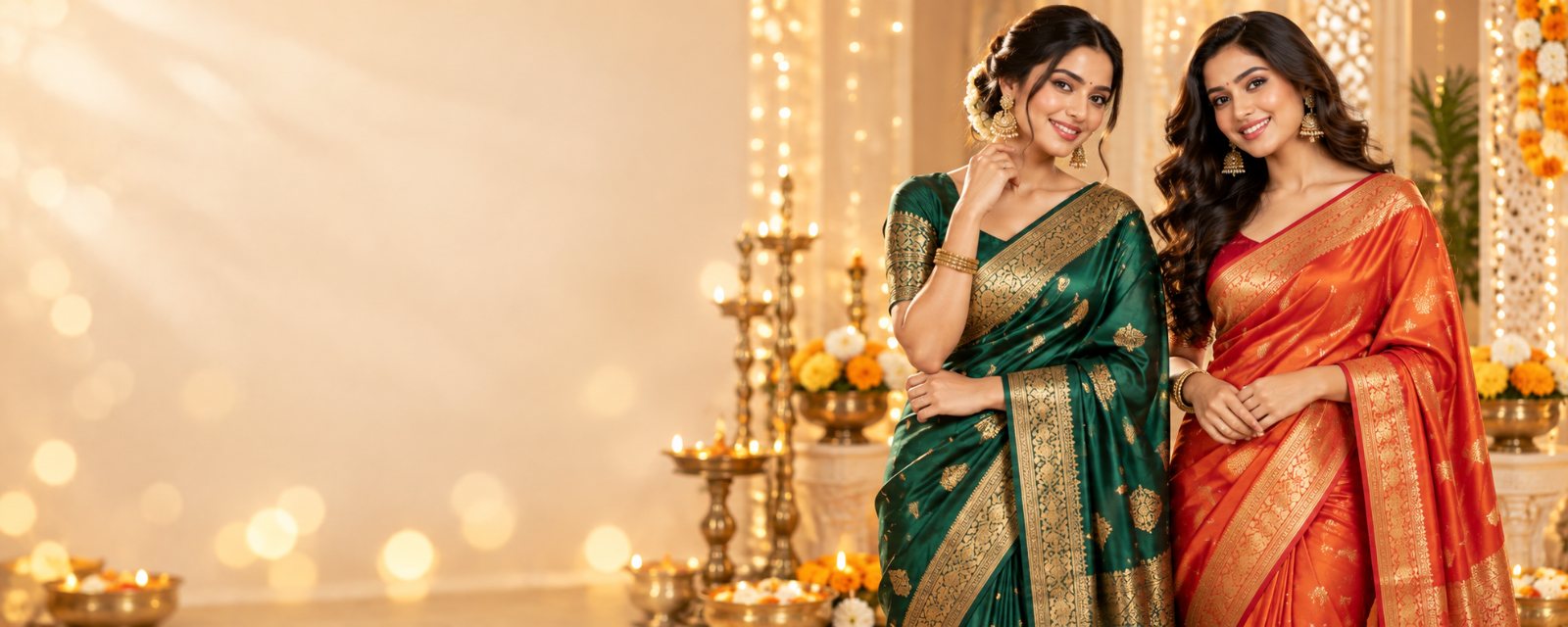 Two women in silk-blend sarees