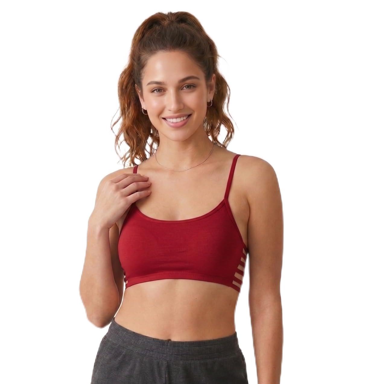 Maroon Strappy Seamless Sports Bra