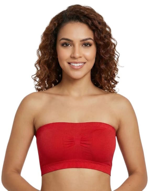 Red and Black Strapless Tube Bra
