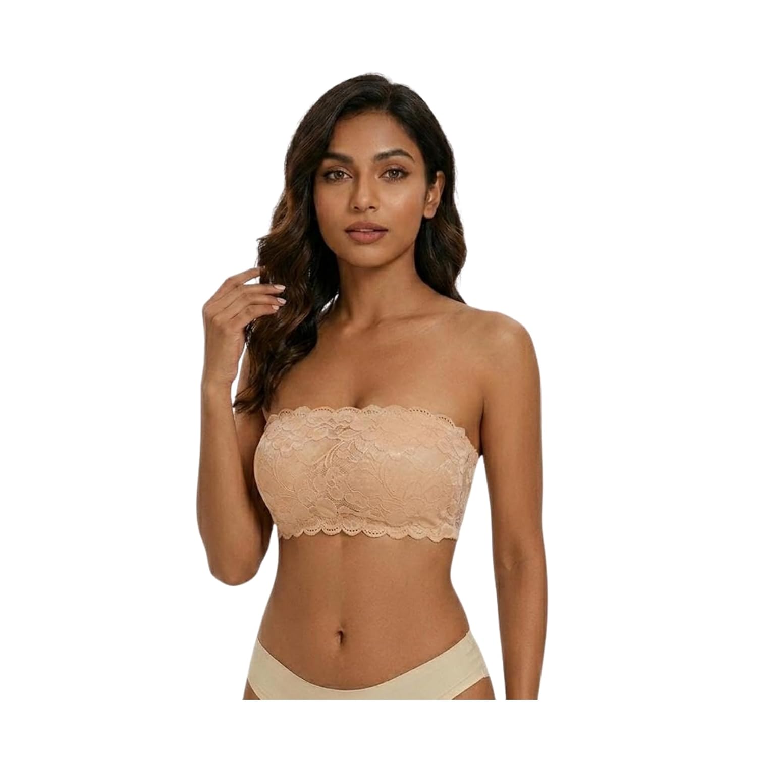 Lace Net Tube Bra with Clear Straps