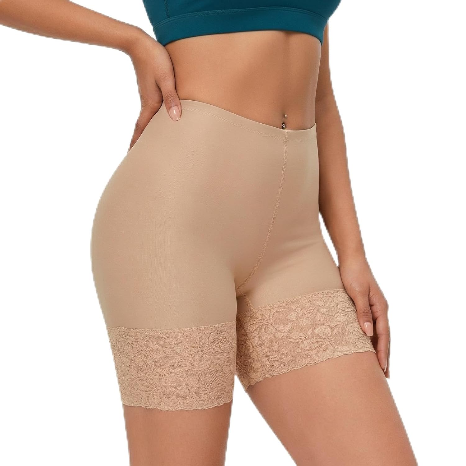 High Waist Shaper Shorts with Lace Border